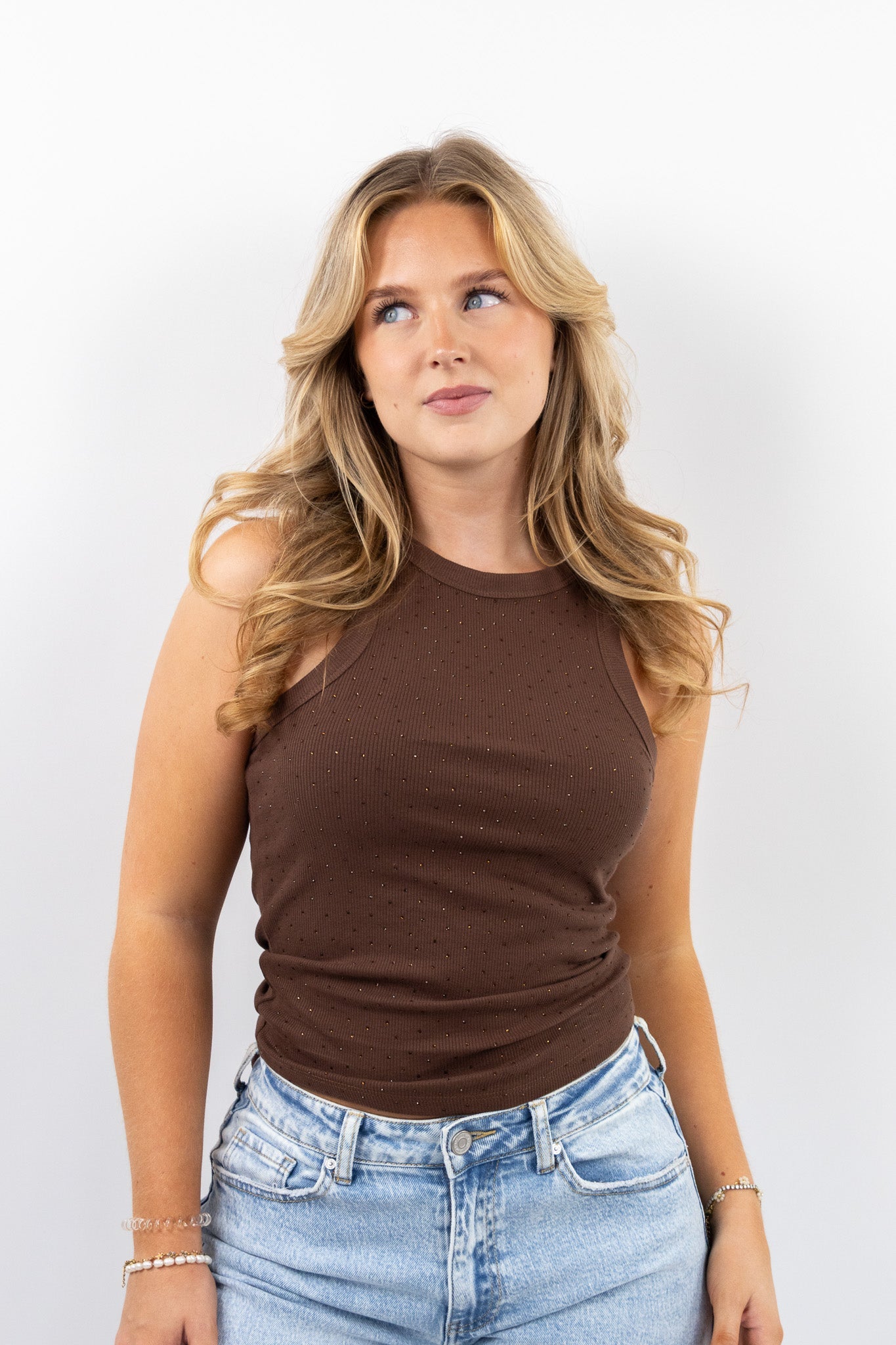 Ribbed Rhinestone Tank